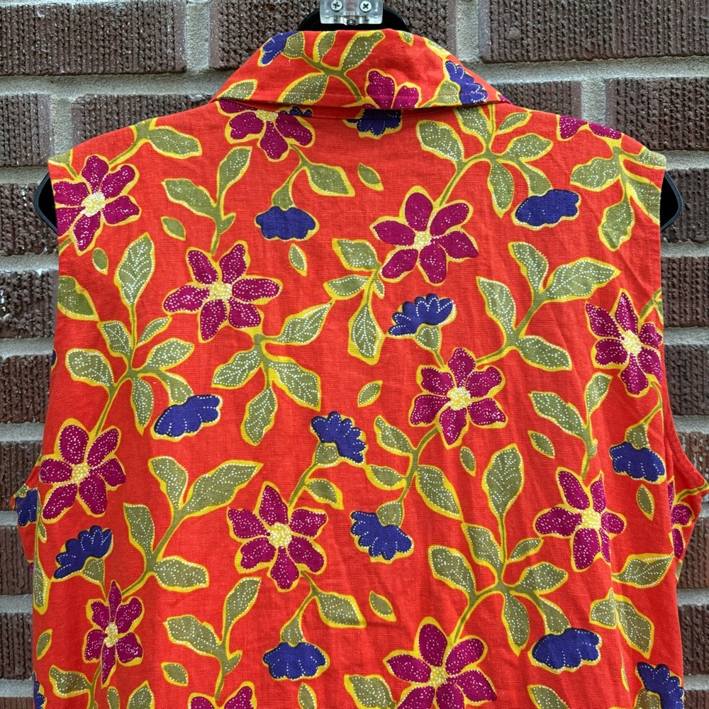 Studio C Plus sleeveless Linen Blend Maxi Button Up Orange Floral Dress Sz 16W - Picture 8 of 9